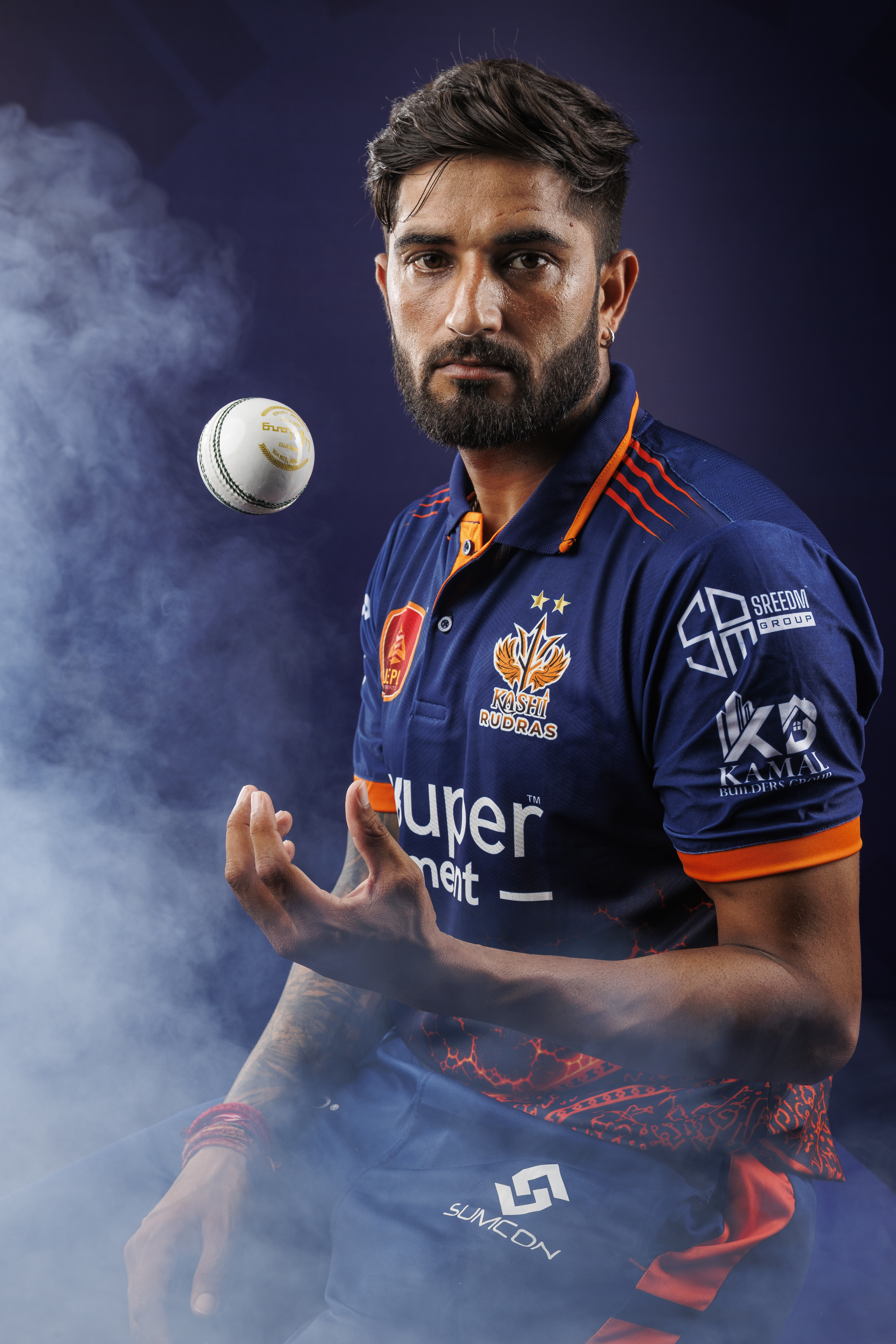 Sunil Kumar of Kashi Rudra’s Face of Kashi’s fire. A Kashi Rudras star ready for UPT20 Season 4, carrying Varanasi’s spirit and the Har Har Mahadev attitude into every T20 over.Photos by: s Saikat Das